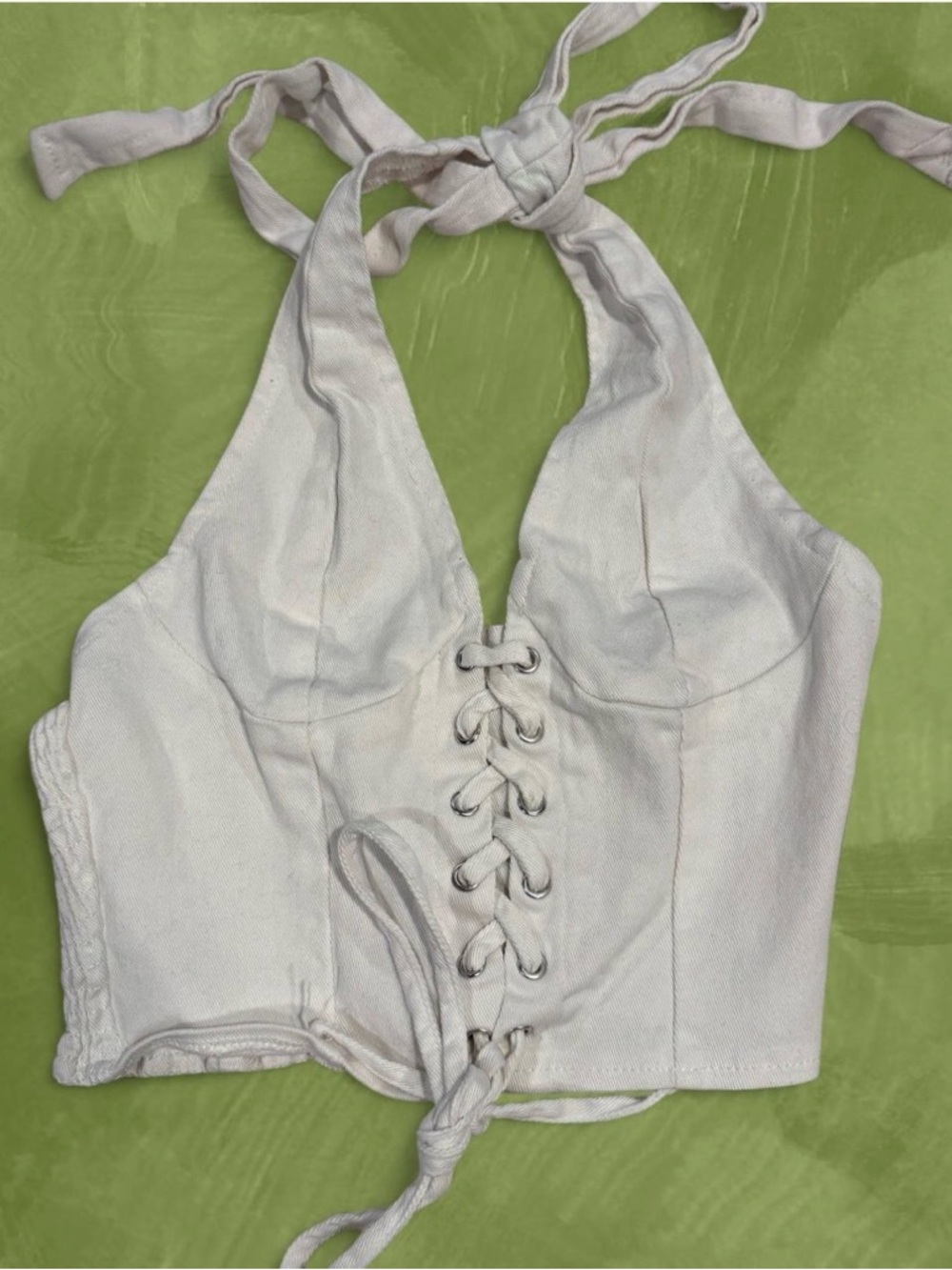 White Lace-Up Halter Crop Top
